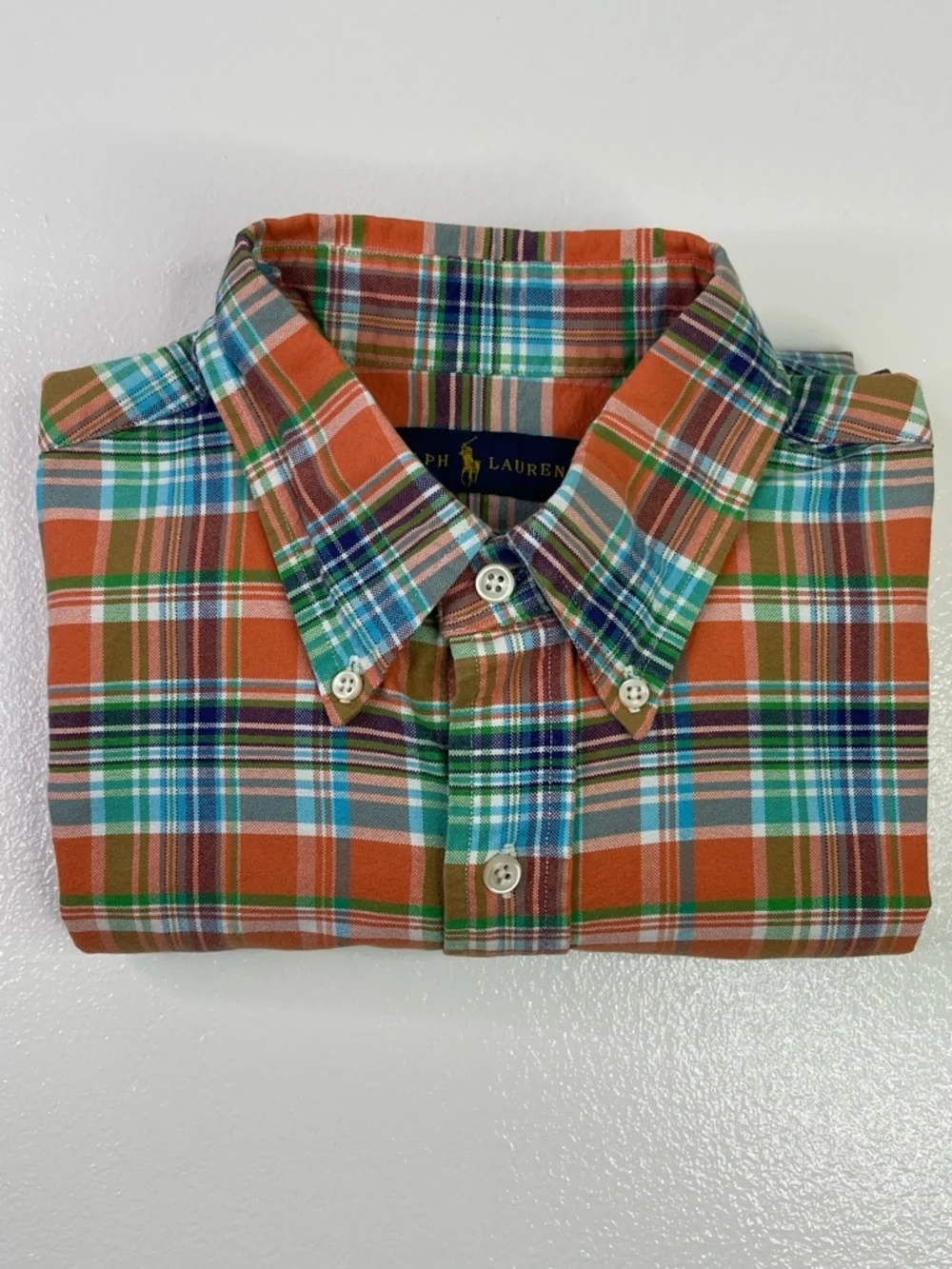 Polo Ralph Lauren Classic Fit Orange Multi Plaid Cotton Short Sleeve Shirt M